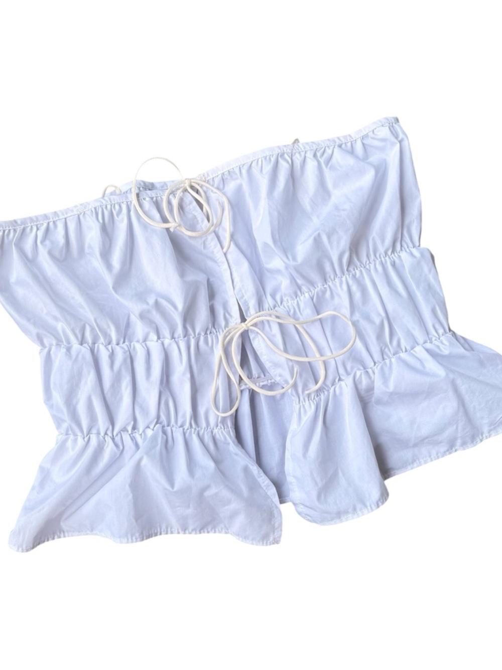 White ruched tie front top